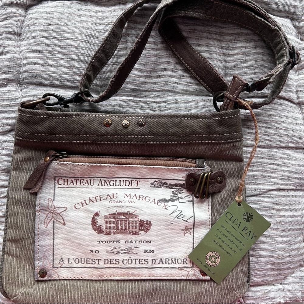 Clea Ray Chateau Margaux Recycled Military Canvas Crossbody Shoulder Bag
